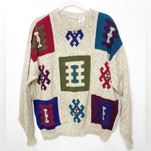 Vintage Claiborne Aztec Grandpacore Men’s Knit Slouchy Oversized Sweater Medium